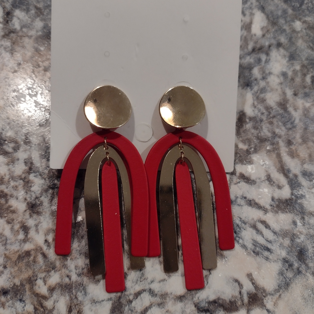 NWT Red and Gold Statement Earrings